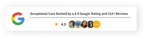 A review snippet showcasing our 4.9 average star rating on Google